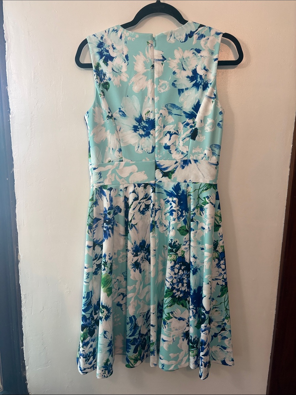 Calvin Klein Aqua and Navy Floral Midi Dress - Picture 3 of 4